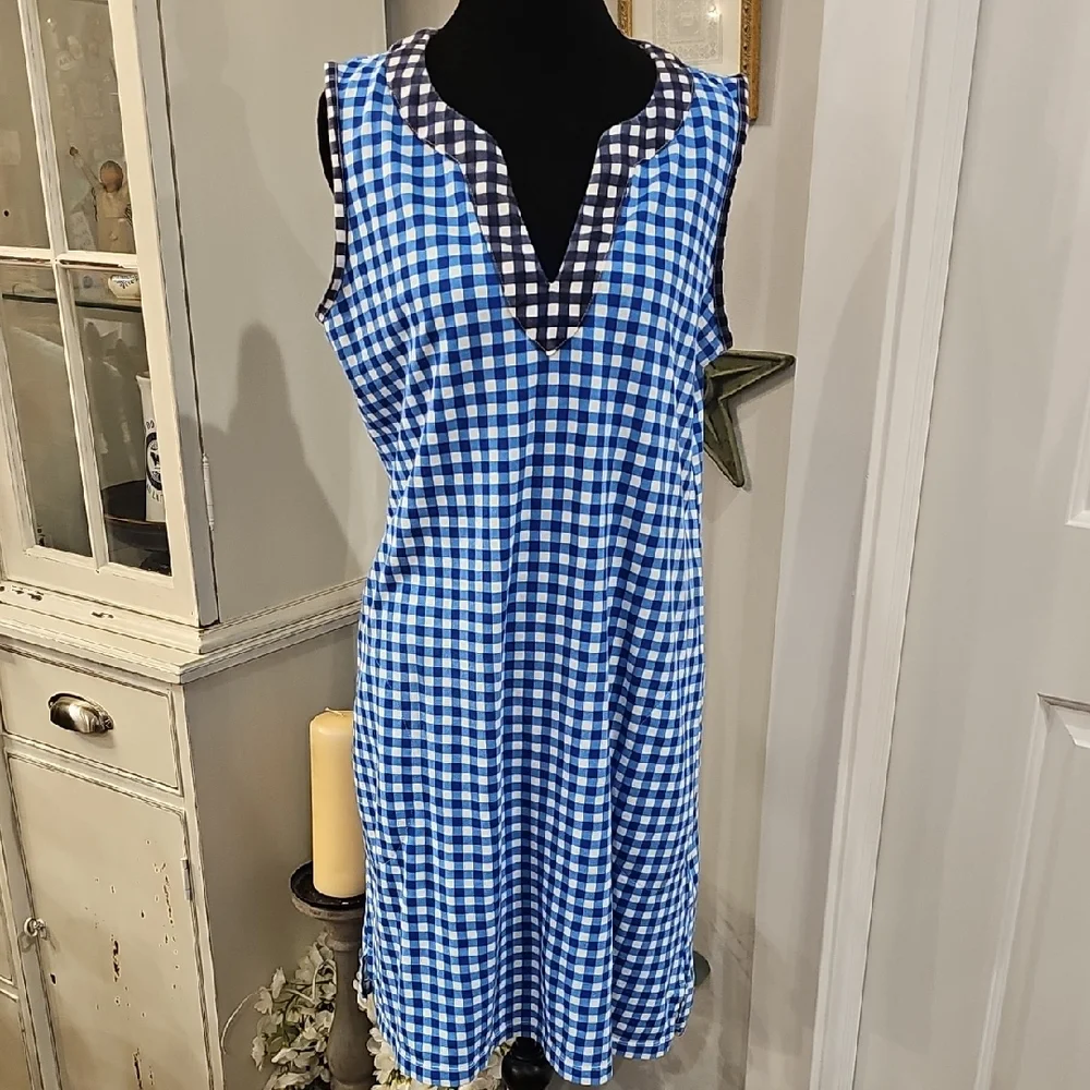 LANDS' END X Draper‎ James Gingham T-Shirt Dress Size Medium - Picture 2 of 8